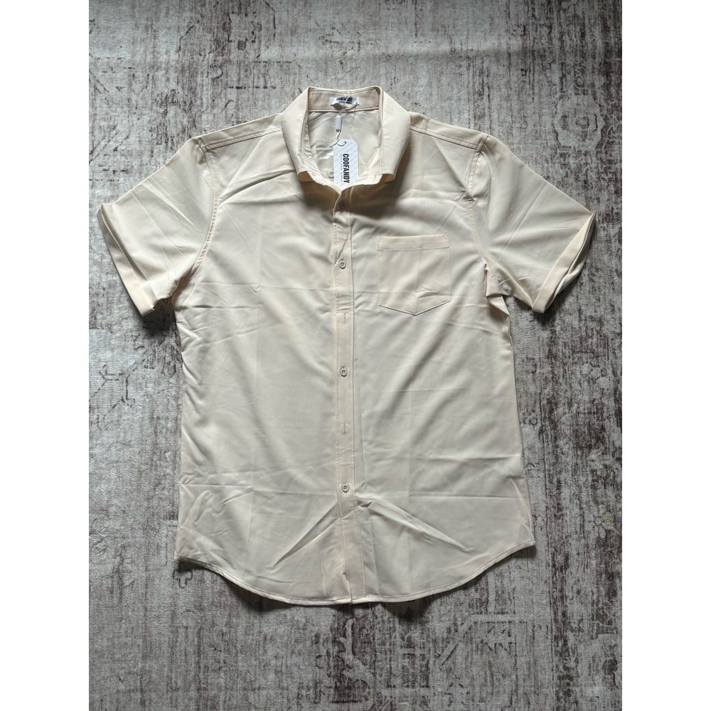 Coofandy Mens Button Up Shirt Short Sleeve Medium Tan